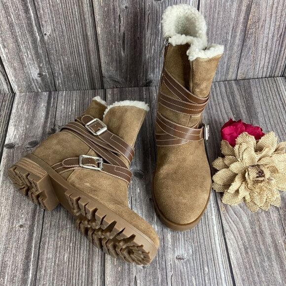 Nine West Women's Davyd Demi Wedge Buckle Detailing Faux Fur Booties - Picture 1 of 5